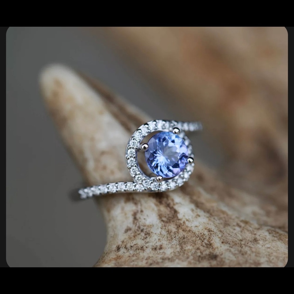 2ct Round Cut Blue Tanzanite Engagement Ring 14k White Gold Finish Halo Ring